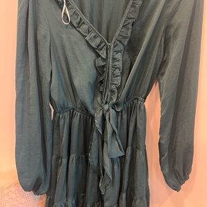 Teal Ruffle Long Sleeve Dress
